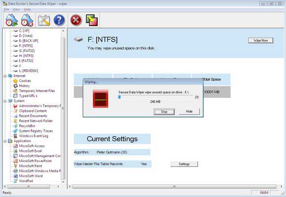 Screenshot of Data sanitization software