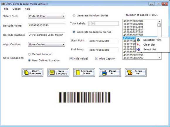 Barcode Label Printing Software screen shot