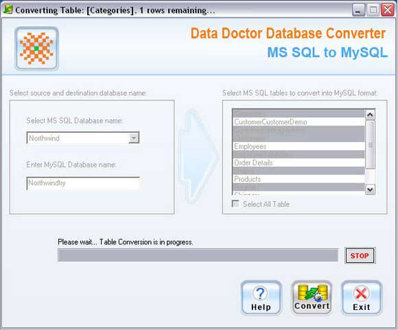 Screenshot of MSSQL To MySQL Conversion Program