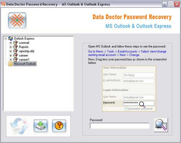 Screenshot of Outlook Password Finder