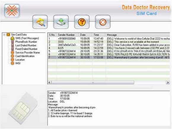 Screenshot of Sim Card Electronic Data Recovery Tool