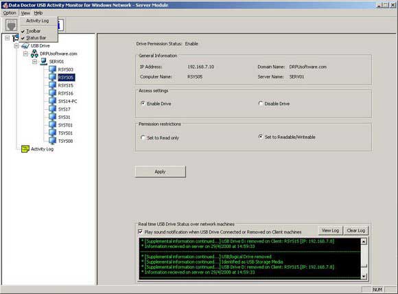 Screenshot of USB Drive Blocker Software