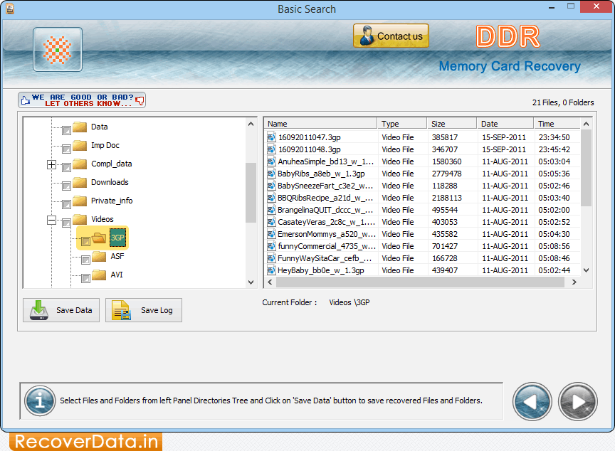 Speicherkarte Recovery Screenshots