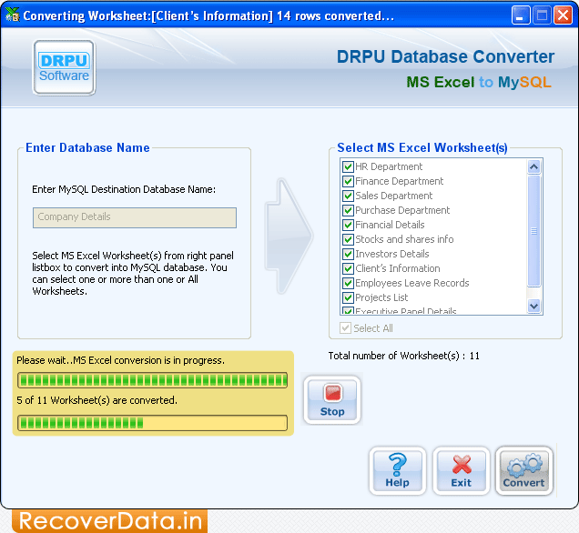 MS Excel to MySQL Database Converter Screenshots