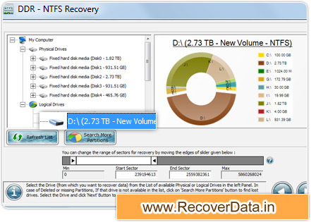 NTFS data recovery utility Screenshot