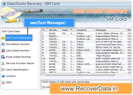 Sim card data recovery utility Screenshot