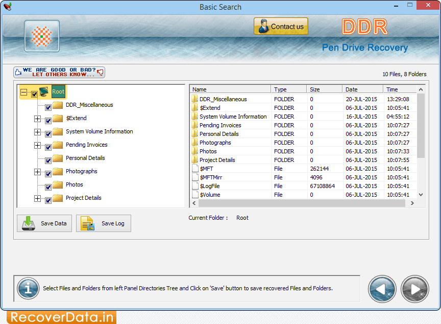 Screenshots of Memory Stick Recovery software shows how to recover lost