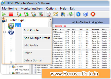 Website monitoring utility Screenshot
