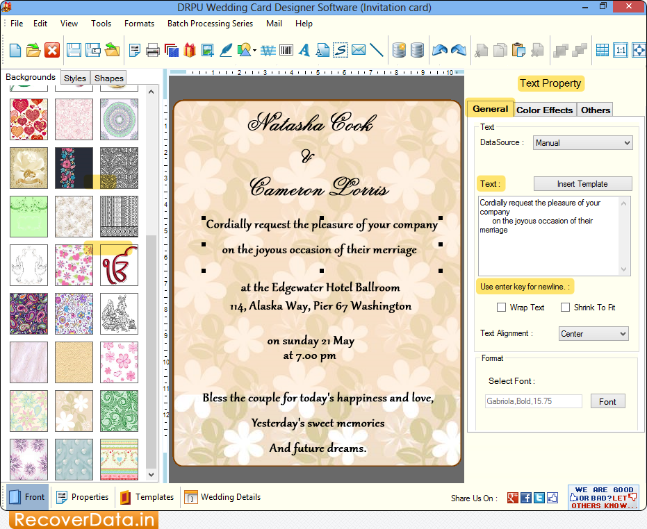 Wedding Card Designer software screenshots Create your own style