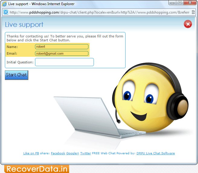 Enter Name and Email Chat Software Screenshots