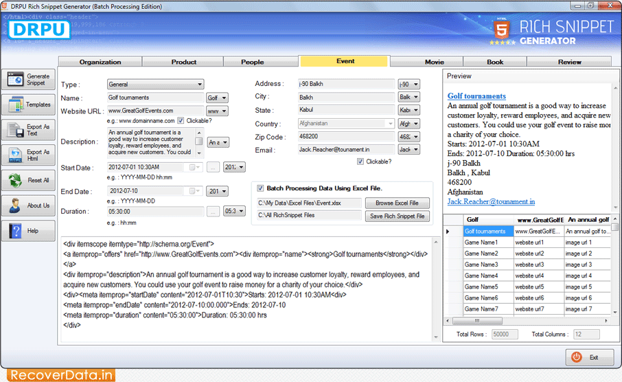 Rich Snippet Generator (Batch Processing Edition) Screenshots