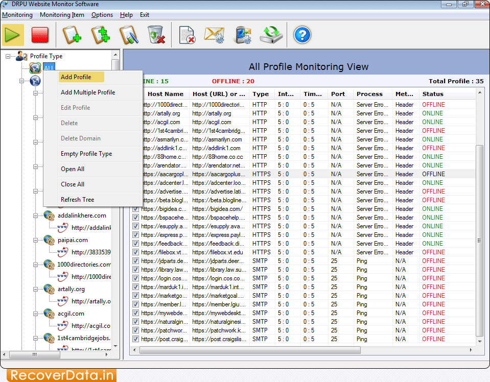 Website Monitoring Utility Screenshots