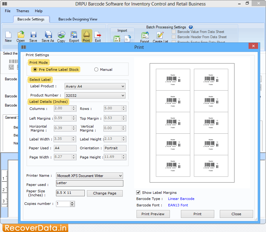 Barcode Label Maker for Inventory Control Software screenshots shows