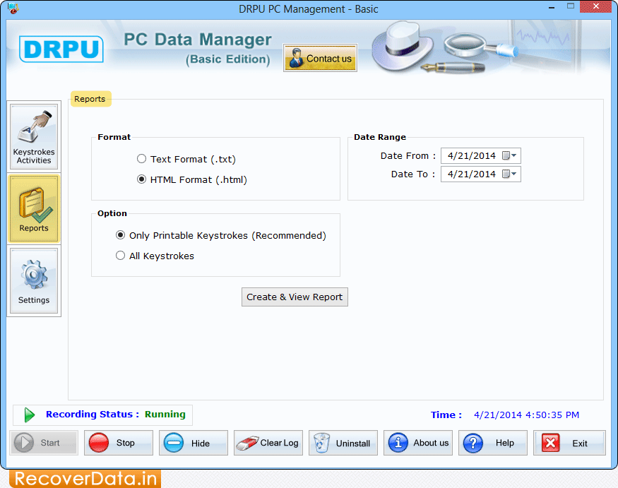 Generate Reports Keylogger Software Screenshots