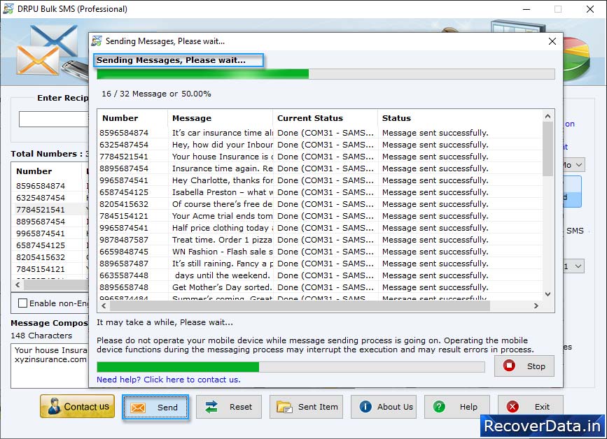 SMS Sending Process SMS Sending Process