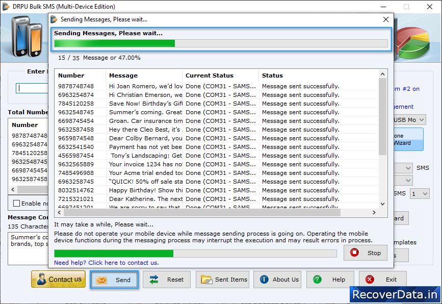 SMS Sending Process SMS Sending Process