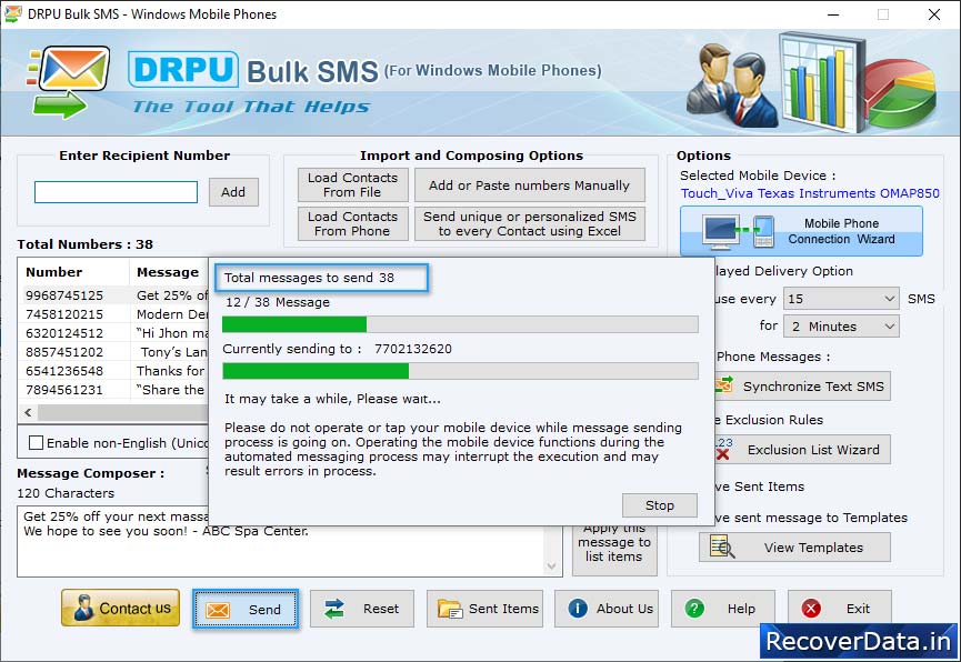 SMS Sending Process SMS Sending Process