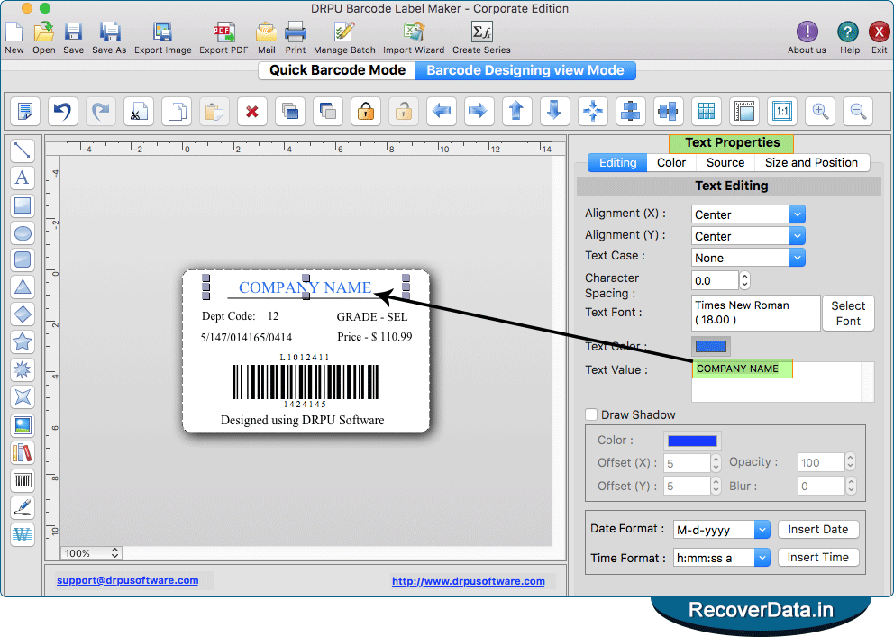 Add Text on barcode label