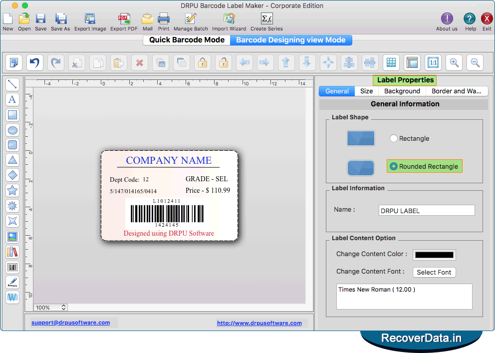 Mac Barcode Label Maker - Corporate Edition