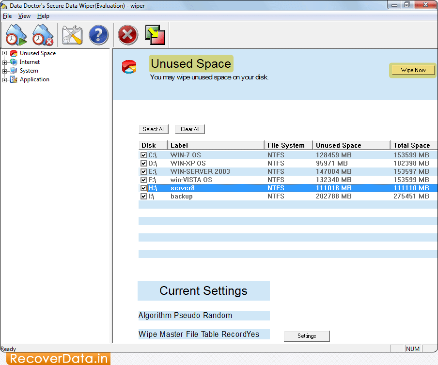 Remove Unused Space Data Wiping Utility Screenshots