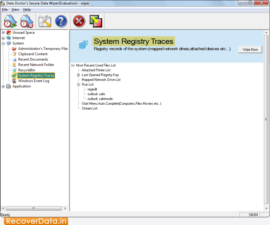 System Registry Traces Data Wiping Utility Screenshots