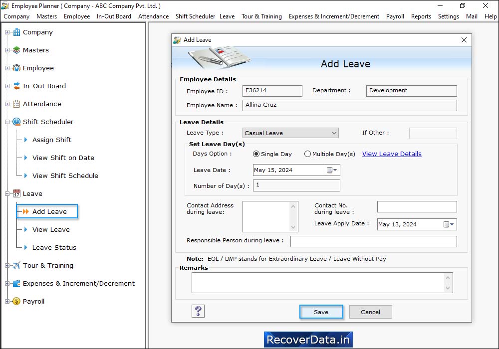 Maintain leave details Maintain leave details