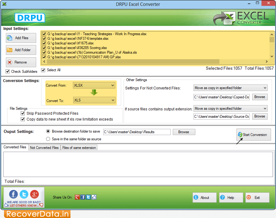 Conversion Settings Excel Converter Screenshots
