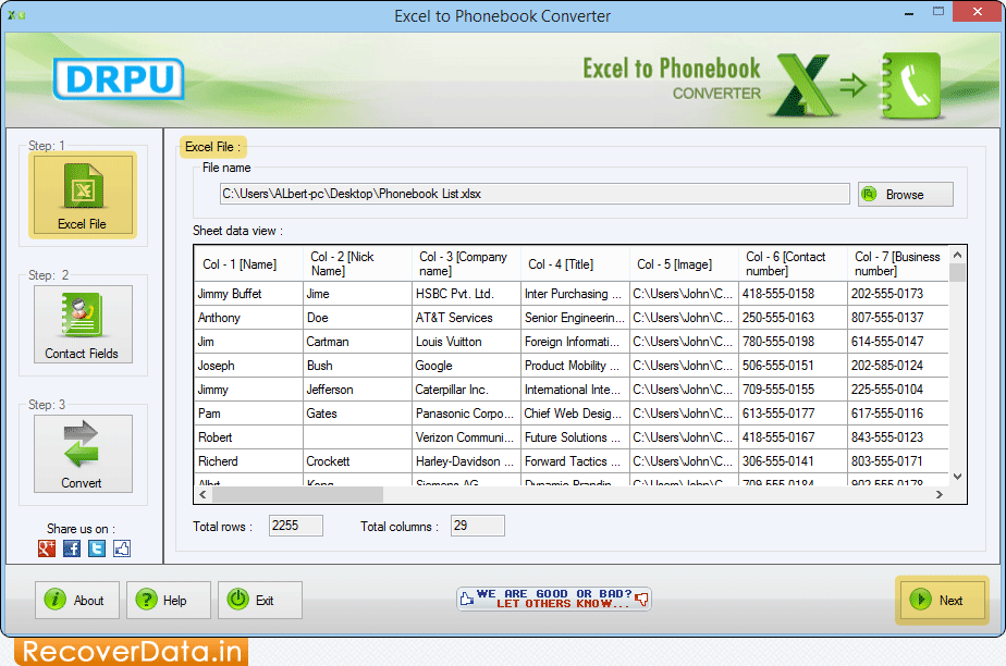 Excel to Phonebook Converter Screenshots