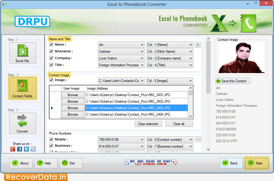 Contact Fields Excel to Phonebook Converter Screenshots