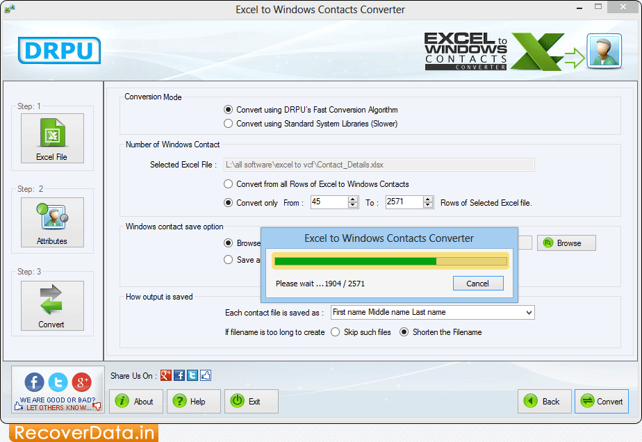 Excel to Windows Contacts Converter Screenshots
