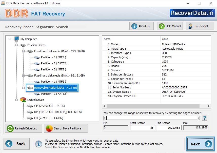 select the range of sectors select the range of sectors