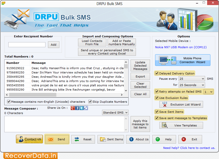 Bulk SMS Utility for GSM Mobile Phones Screenshots
