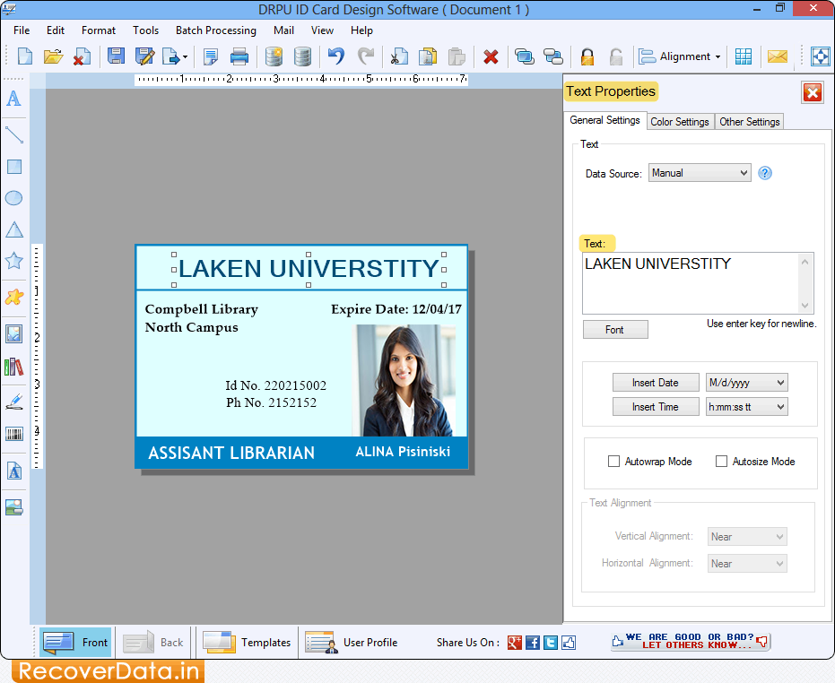 ID Card Designer software screenshots demonstrates how to design ID cards
