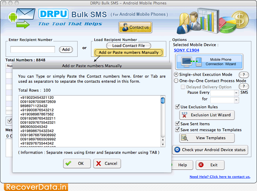 Screenshots of Mac Bulk SMS software for Android Mobile Phones to know
