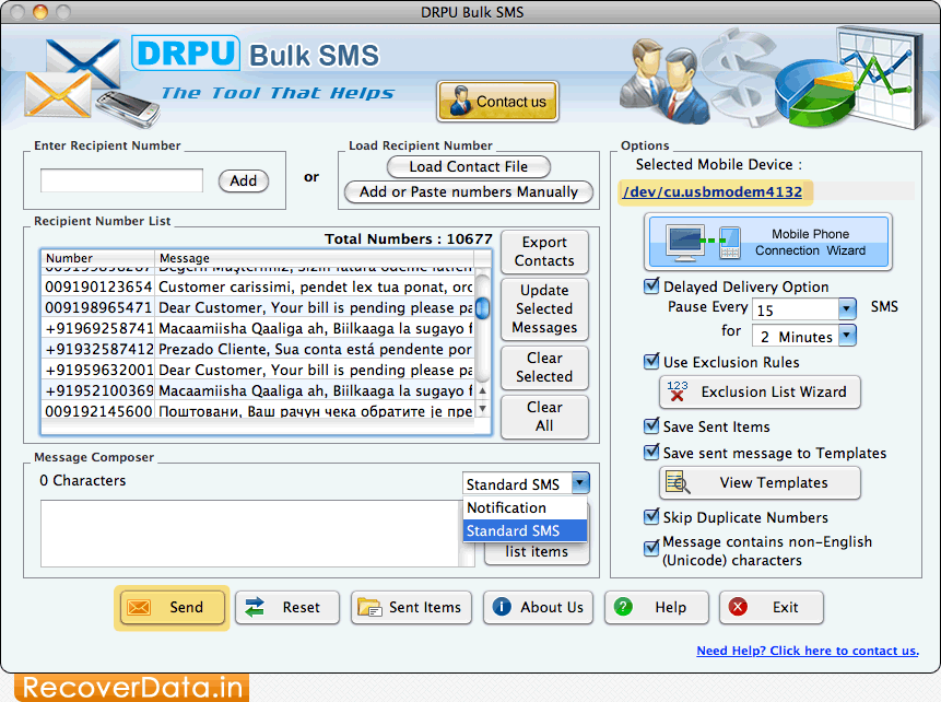 Mac Bulk SMS Software Screenshots