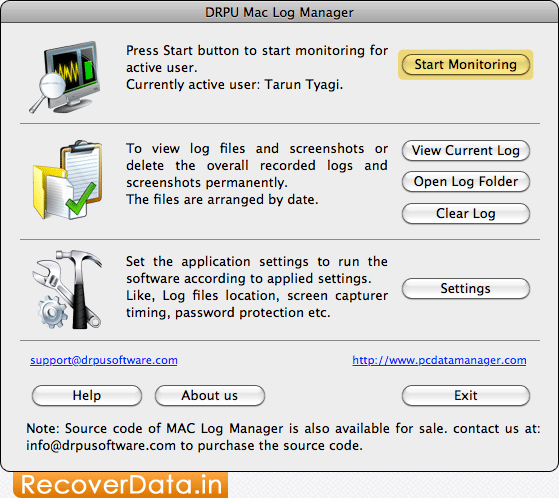 Start Monitoring Mac Keylogger Software Screenshots