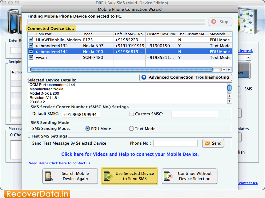 Mac Bulk SMS Software (Multi-Device Edition) Screenshots