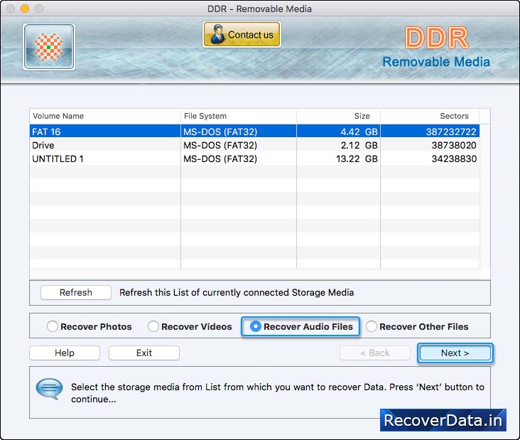 Select the storage media Select the storage media