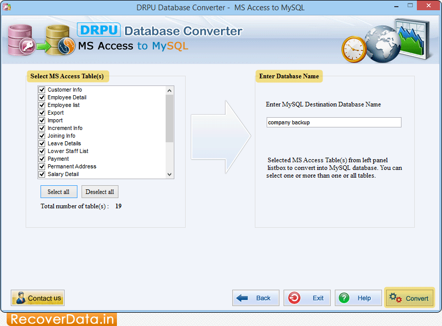 MS Access to MySQL Database Converter Screenshots