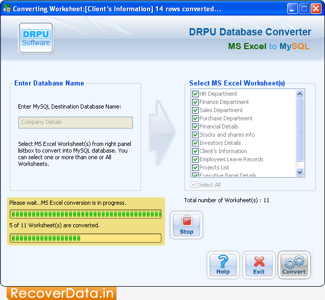 Conversion Process MS Excel to MySQL Database Converter Screenshots