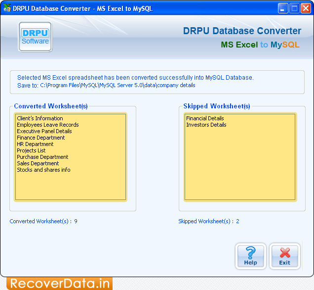 Conversion Process Completed MS Excel to MySQL Database Converter Screenshots