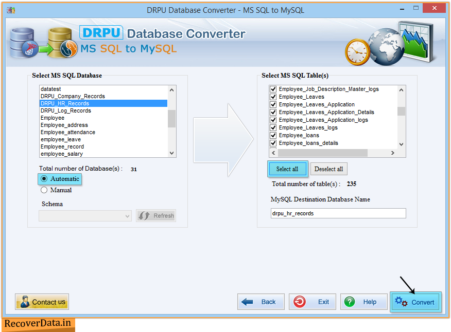 MS SQL to MySQL Database Converter Screenshots