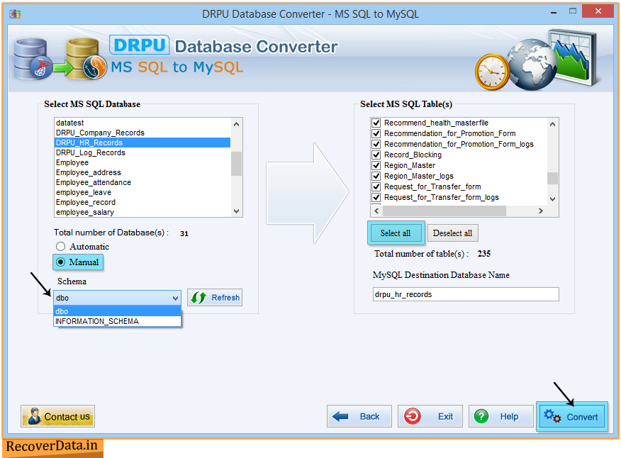 MS SQL to MySQL Database Converter Screenshots