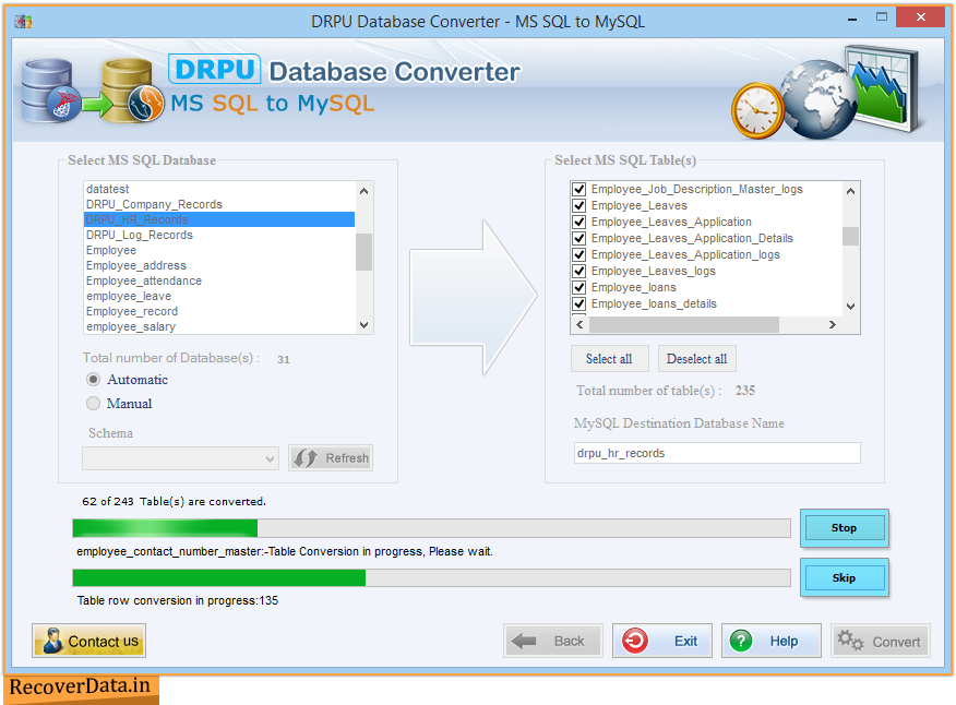 MS SQL to MySQL Database Converter Screenshots