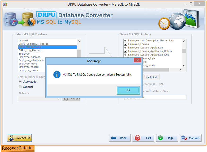 MS SQL to MySQL Database Converter Screenshots