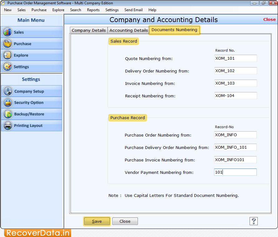 Purchase Order Multi - Company Screenshots