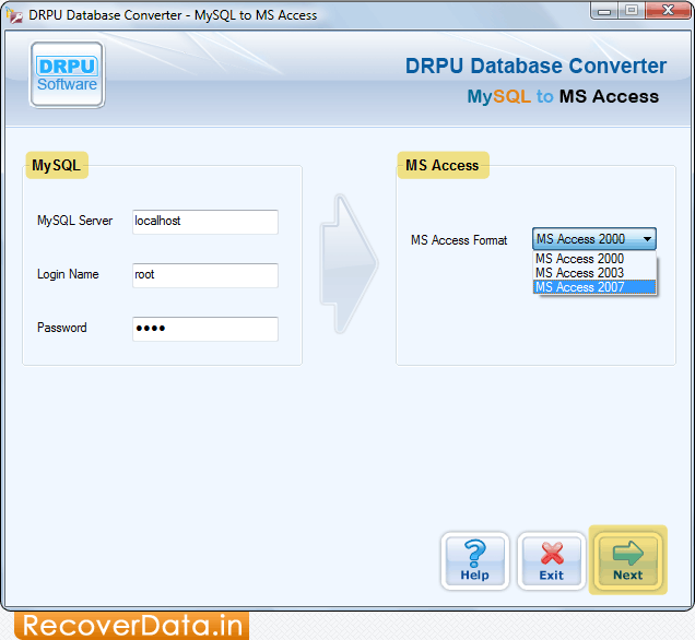 Select MS Access Format MySQL to MS Access Database Converter Screenshots