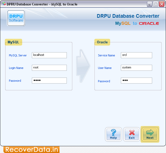 Establish Connection MySQL to Oracle Database Converter Screenshots