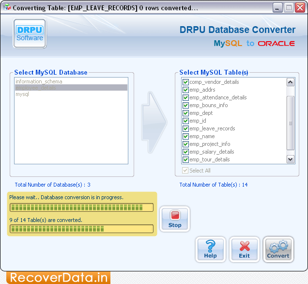 Conversion Process is in progress MySQL to Oracle Database Converter Screenshots