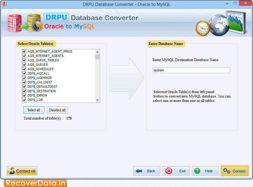 Oracle to MySQL Database Converter Screenshots